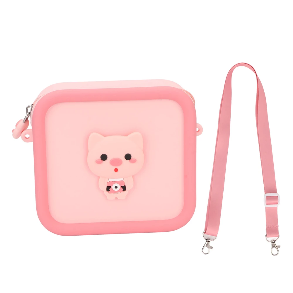 Silicone Kids Camera Bag Cute Cartoon Animal Decoration Shockproof Waterproof Large Capacity Kids Camera Carrying Case Pink Pig