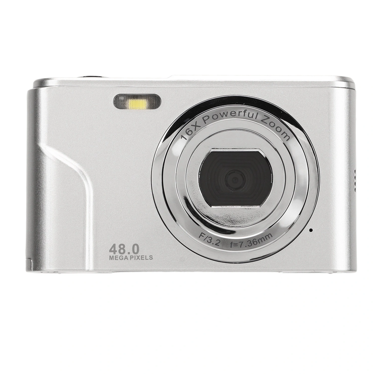 Digital Camera 48MP 16X Zoom 1080P HD 2.4 Inch IPS Display Mini Compact Pocket Camera US Plug 100‑240V Space Silver