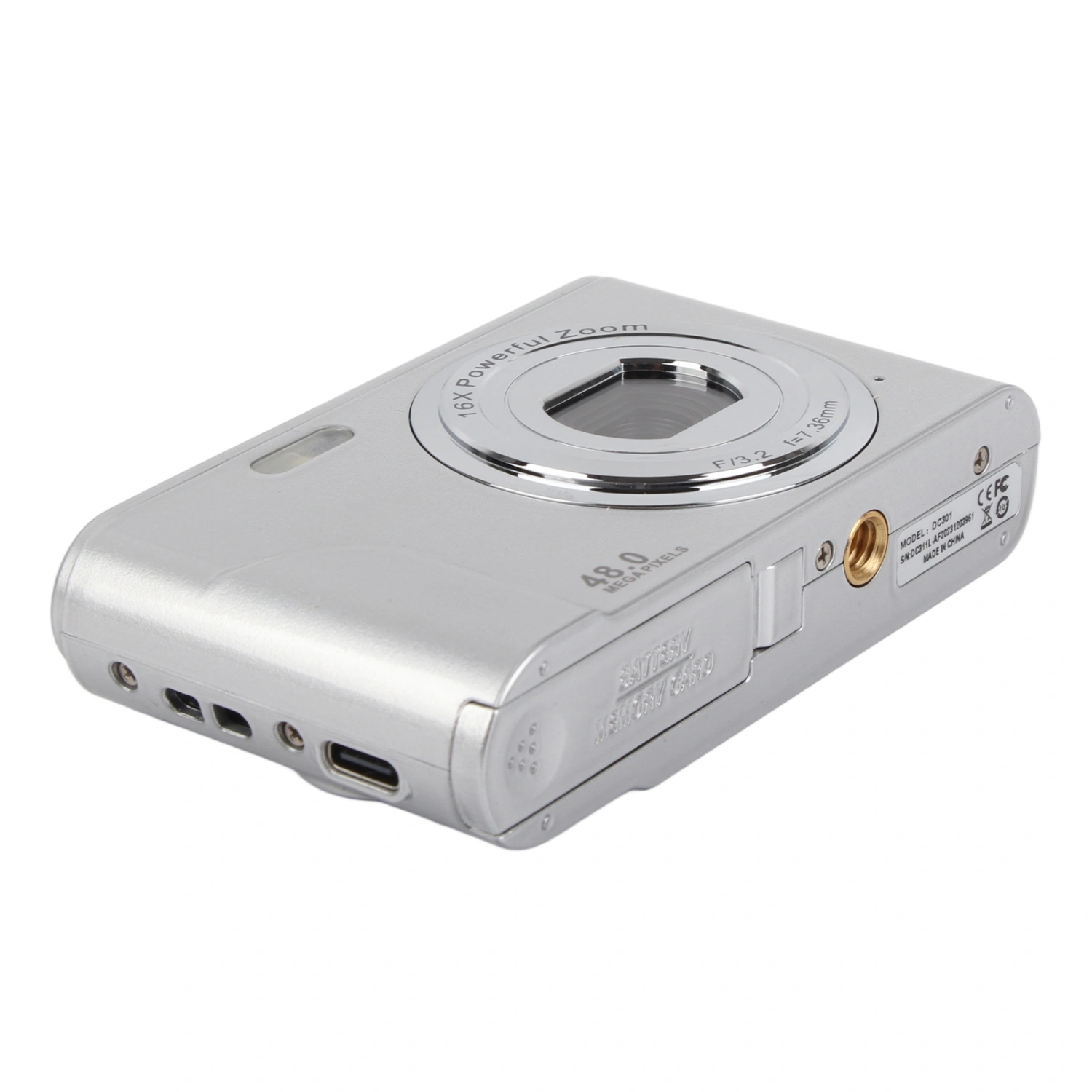 Digital Camera 48MP 16X Zoom 1080P HD 2.4 Inch IPS Display Mini Compact Pocket Camera US Plug 100‑240V Space Silver