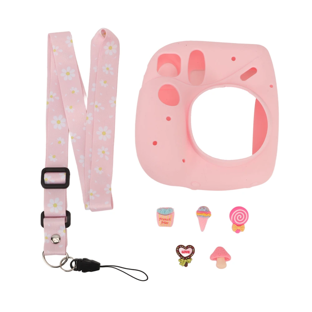 Instant Camera Lightweight Cover With Shoulder Strap Soft Silicone Protective Case For Instax Mini 7 Plus Pink Dessert