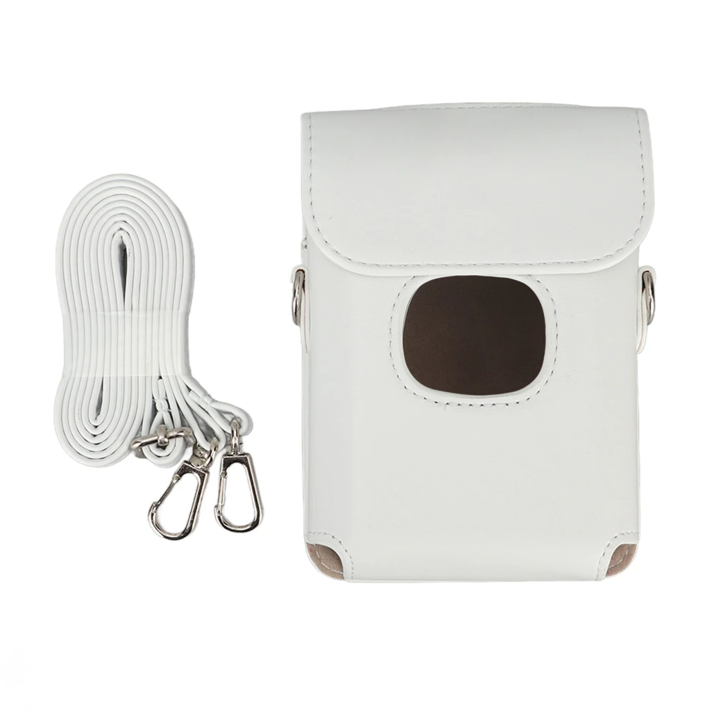 Portable Instant Camera Protective Cover with Shoulder Strap Pure Color PU Leather Camera Bag for Instax Mini Link 2 White