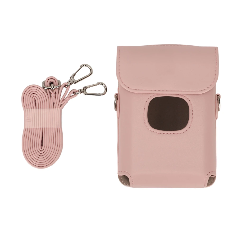 Portable Instant Camera Protective Cover with Shoulder Strap Pure Color PU Leather Camera Bag for Instax Mini Link 2 Pink