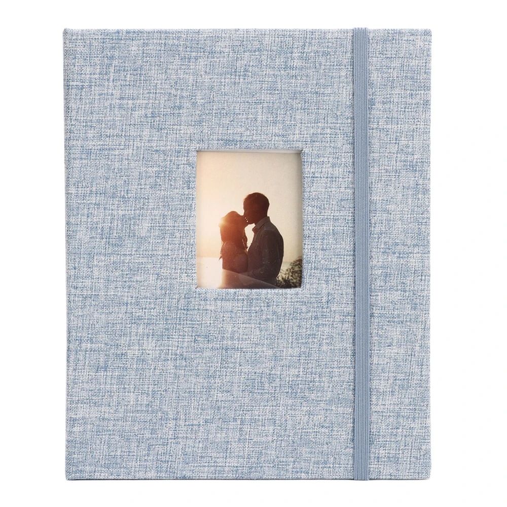 Mini 3in Photo Album Cotton Hemp Woven Shell 208 Pocket Decorative Picture Album for Ticket Card Blue