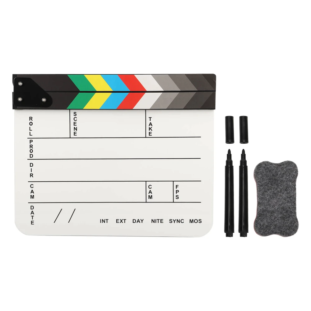 Acrylic Film Clapboard Professional Dry Erase Movie Props Clap Board with Color Sticks for Photography Tool