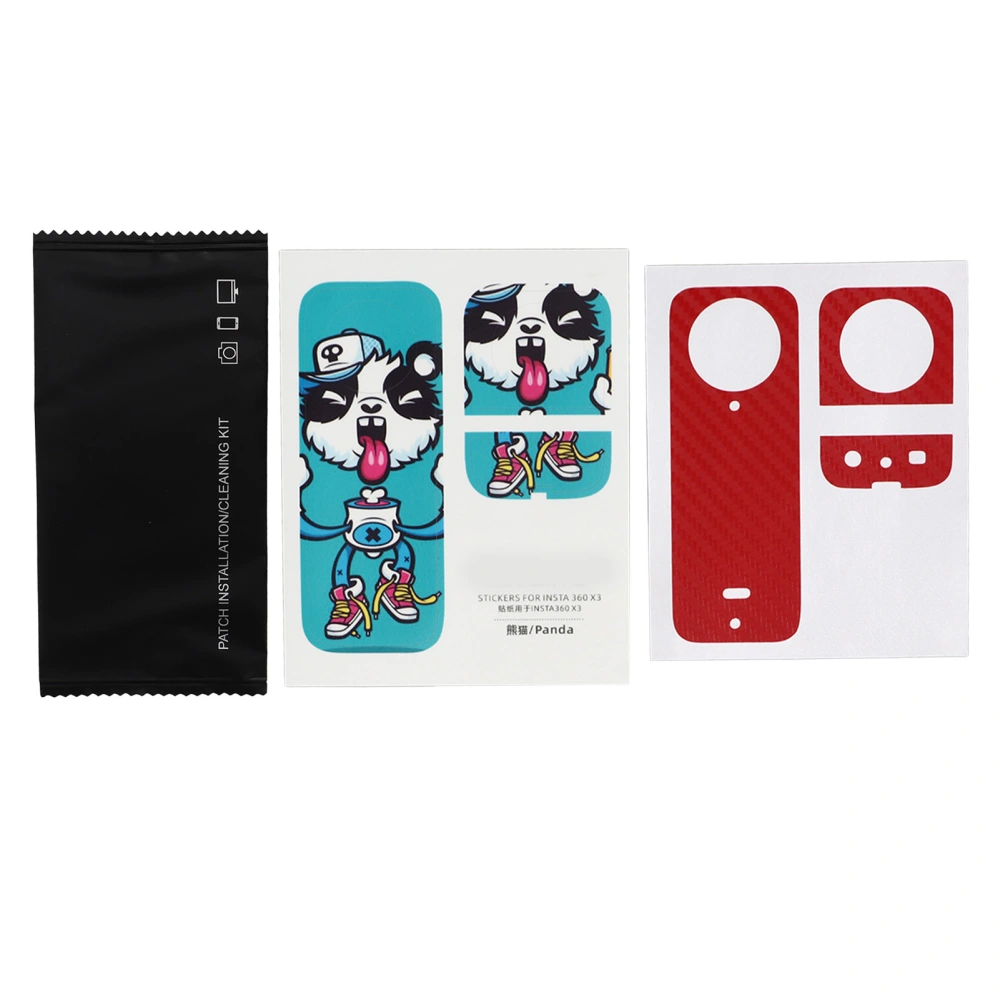 Cartoon Pattern PVC Stickers Panorama Camera PVC Sticker Protective Anti Scratch Film for Insta360 X3 Panda and Carbon Red