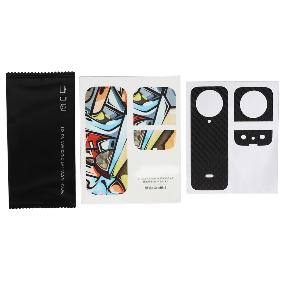 Cartoon Pattern PVC Stickers Panorama Camera PVC Sticker Protective Anti Scratch Film for Insta360 X3 Graffiti, Carbon Black