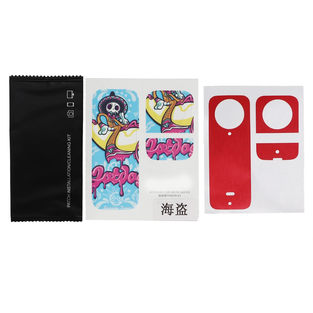 Cartoon Pattern PVC Stickers Panorama Camera PVC Sticker Protective Anti Scratch Film for Insta360 X3 Pirate, Brushed Red