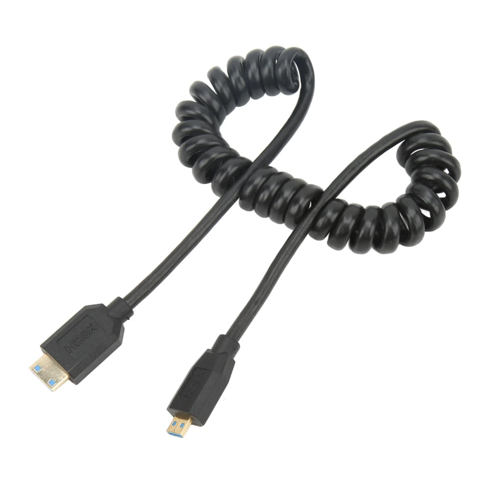 1.2m Mini HD Multimedia Interface 2.1V Coiled Cable Male to Male 48Gbps 8K 60Hz Coiled Adapter Cable for Cameras Phones