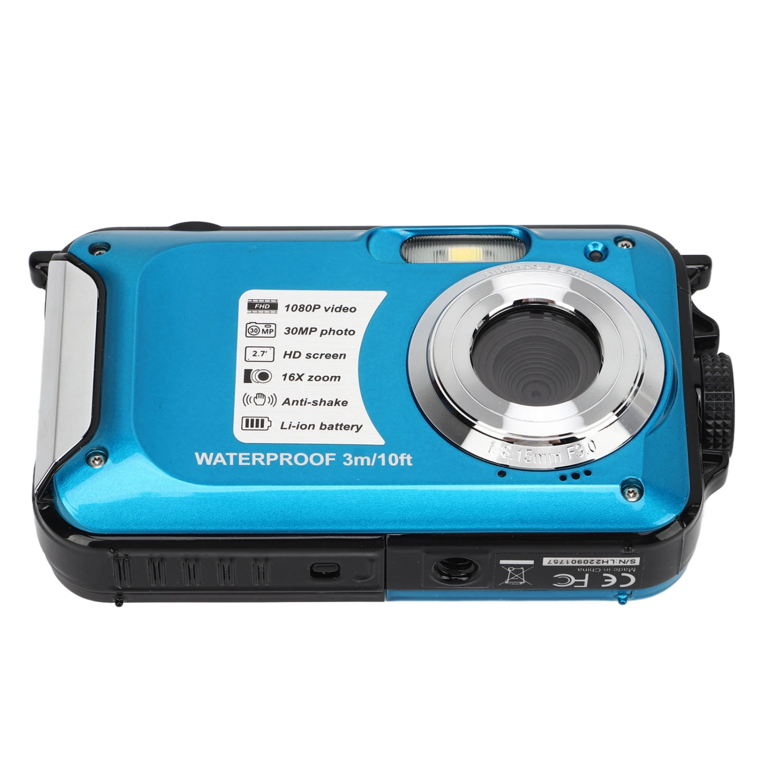 Waterproof Digital Camera 1080P 30MP 16X 10FT Underwater Camera for Snorkeling Camping