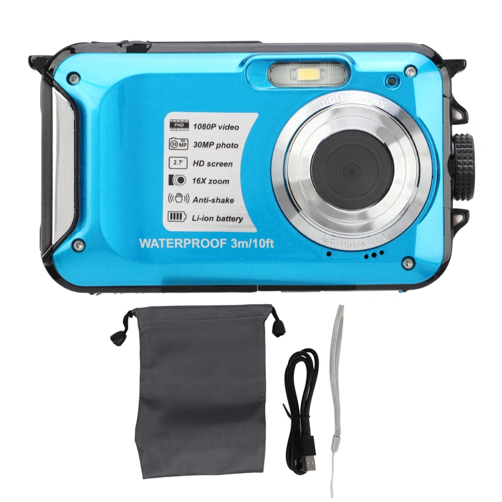 Waterproof Digital Camera 1080P 30MP 16X 10FT Underwater Camera for Snorkeling Camping