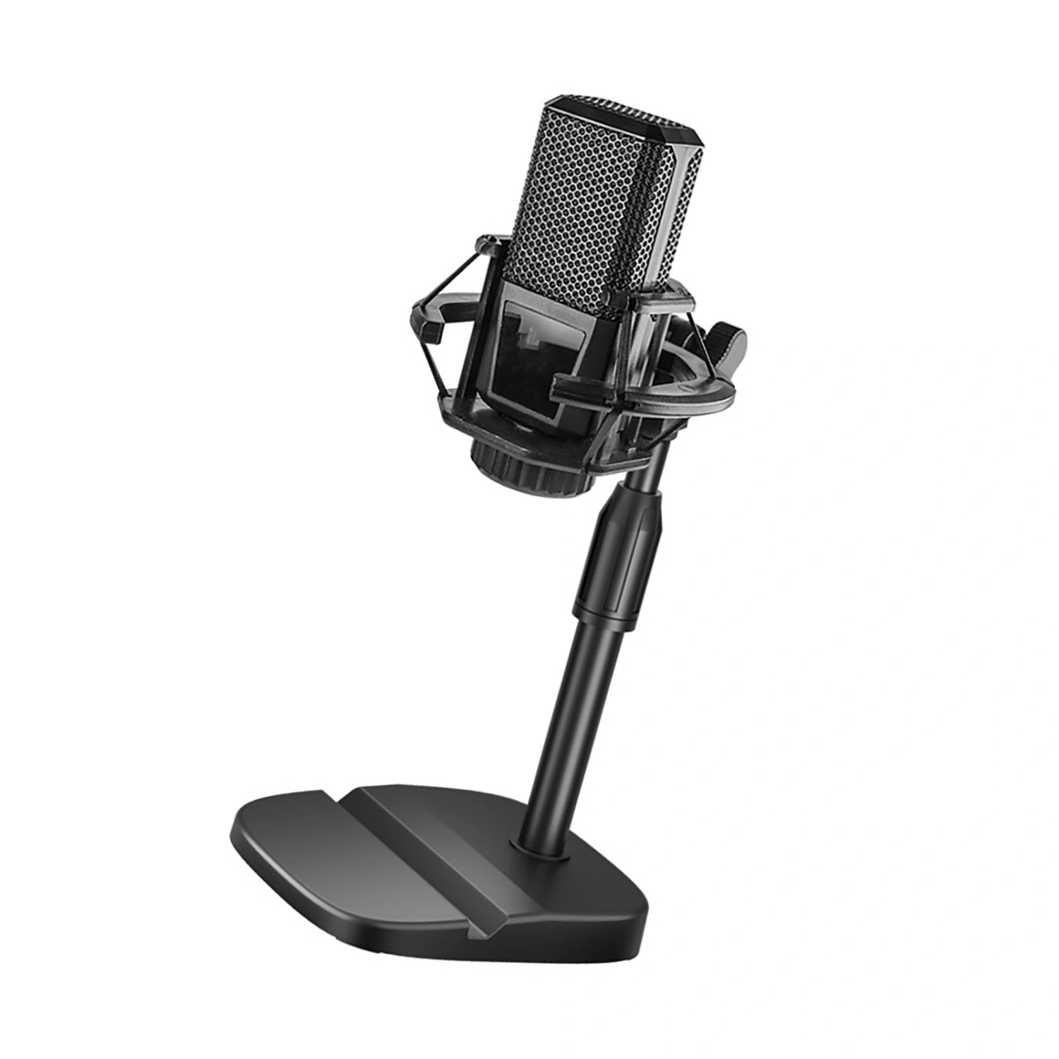 Desktop Microphone Stand Adjustable Prevent Slip Table Mic Holder with Phone Tablet Slot for Live Streaming Karaoke Square Mic Clip