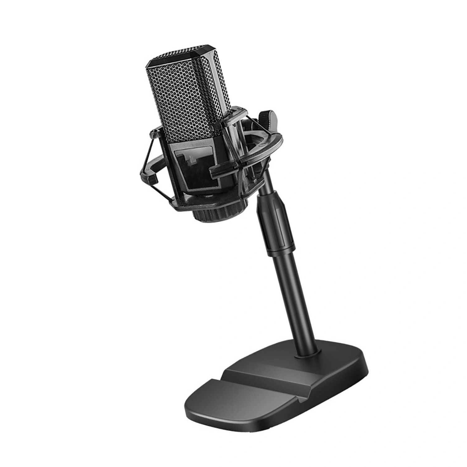 Desktop Microphone Stand Adjustable Prevent Slip Table Mic Holder with Phone Tablet Slot for Live Streaming Karaoke Square Mic Clip