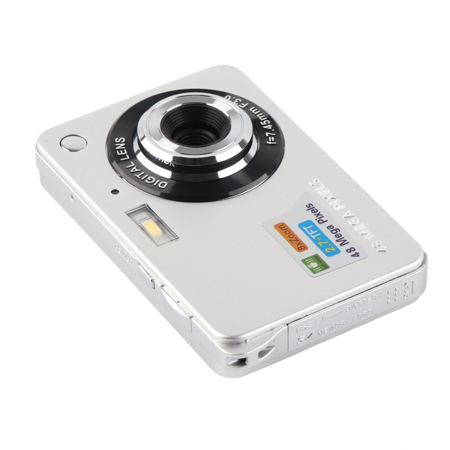 4K Digital Camera 48MP 2.7in LCD Display 8x Zoom Anti Shake Vlogging Camera for Photography Continuous Shooting Silver