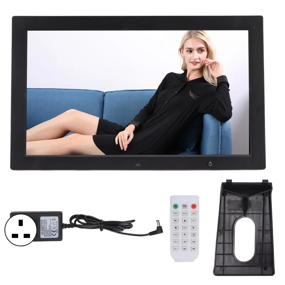 18in Digital Photo Frame Multifunction HD Electronic Picture Frame with Body Induction Support Video Picture Playback Music Clock Calendar 100‑240V