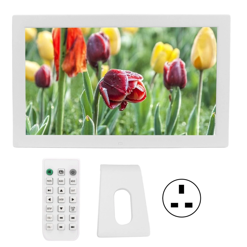 Digital Photo Frame 19in Screen White Music Clock Calendar Functions Picture Frame for Home 100 to 240V UK Plug