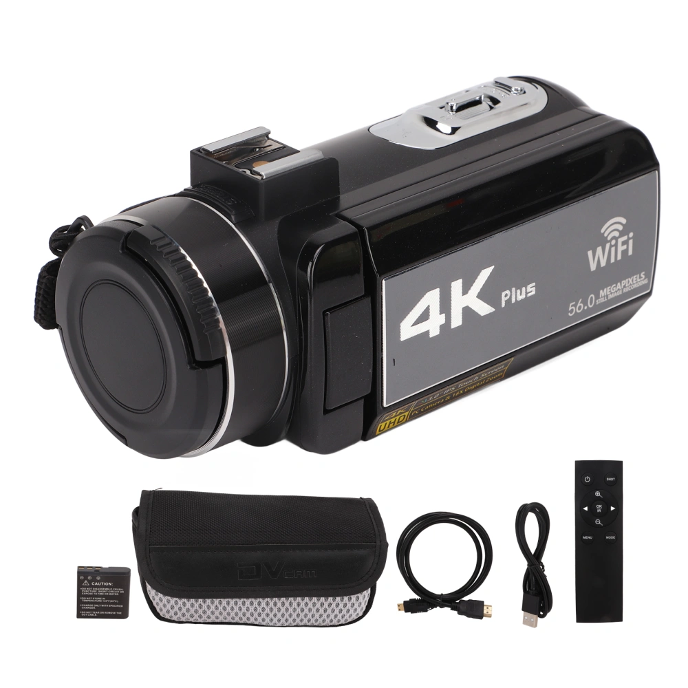 4K 56MP HD Digital Video Camera 3.0 Inch IPS Touch Screen 18x Digital Zoom Video Camcorder with IR Remote Control