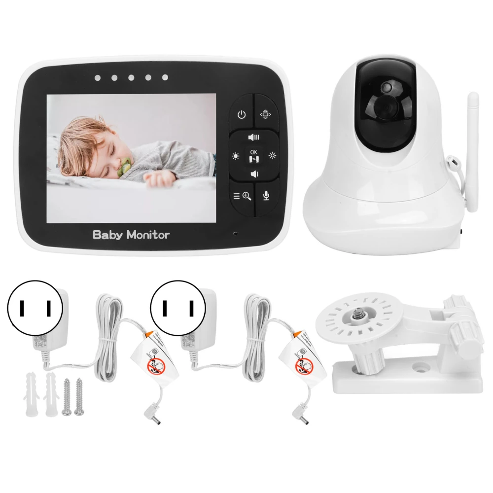 3.5in Baby Video Monitor Night Vision 2 Way Talk Lullaby Security Baby Camera with Temperature Detection 100‑240V US Plug