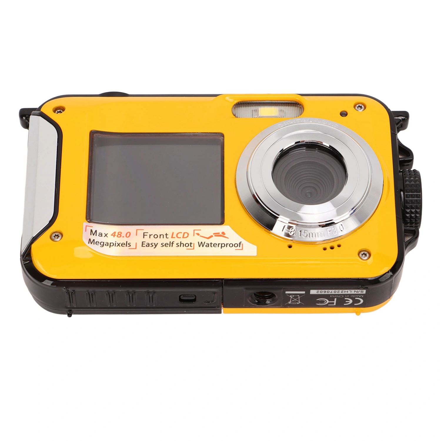 Full HD 2.7K 48MP 10ft Waterproof Underwater Digital Camera 16X Digital Zoom Front Rear Double Screens Waterproof Digital Camera Yellow