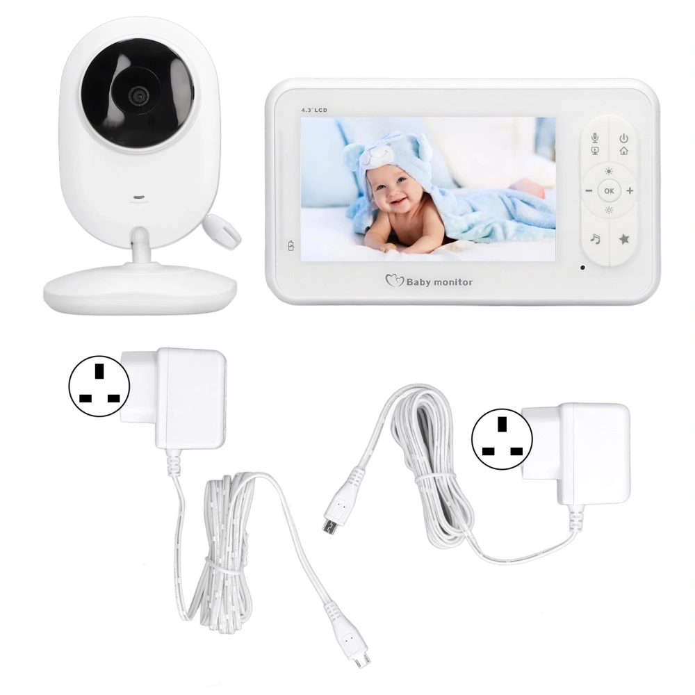 4.3in Wireless Baby Monitor Smart Children Monitor 2 Way Intercom Baby Security Camera with Night Vision Temperature Monitoring 100‑240V UK Plug