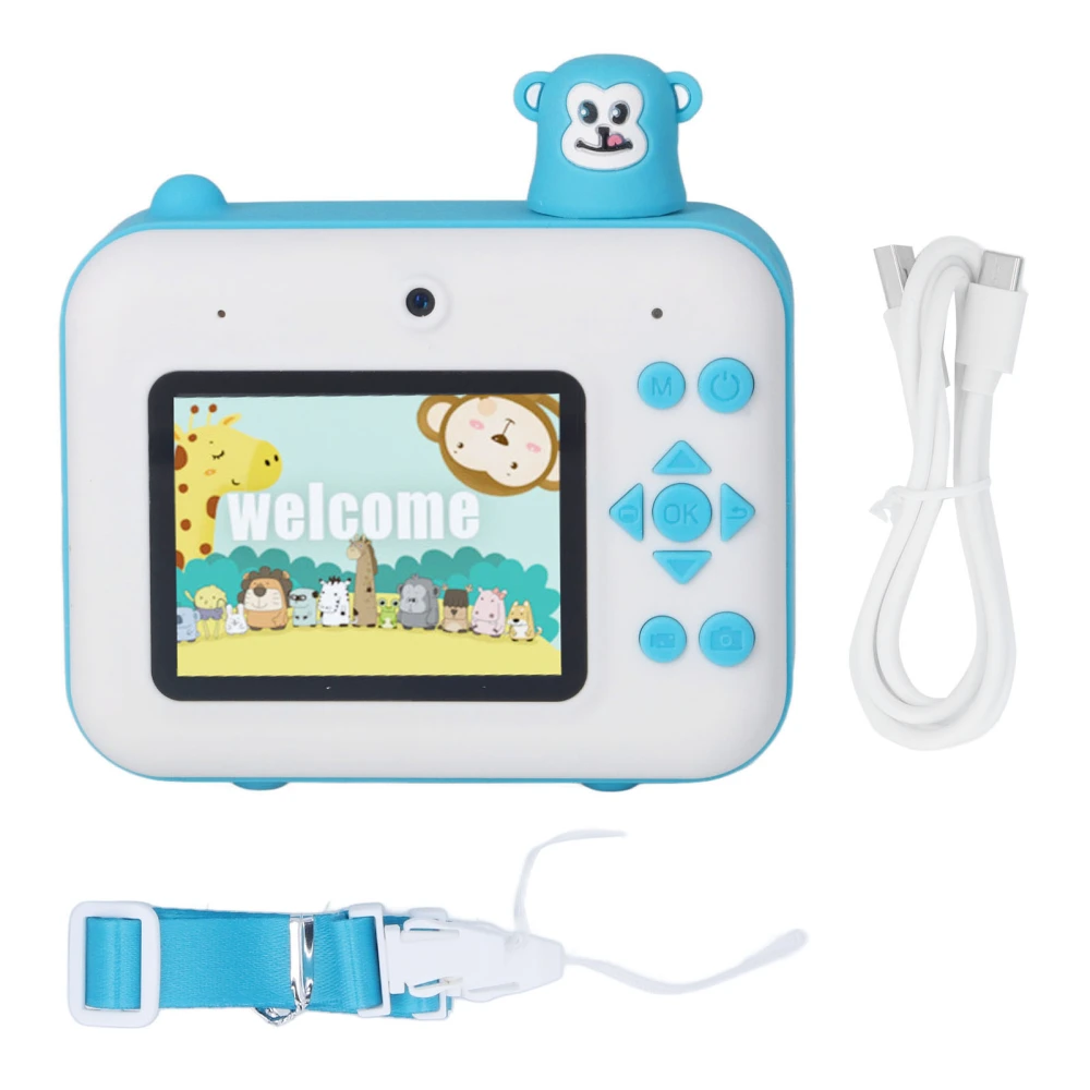 Kids Printing Camera 2.4in LCD Screen Dual Lens HD 1080P Thermal Kids Instant Print Camera with Lanyard Sky Blue