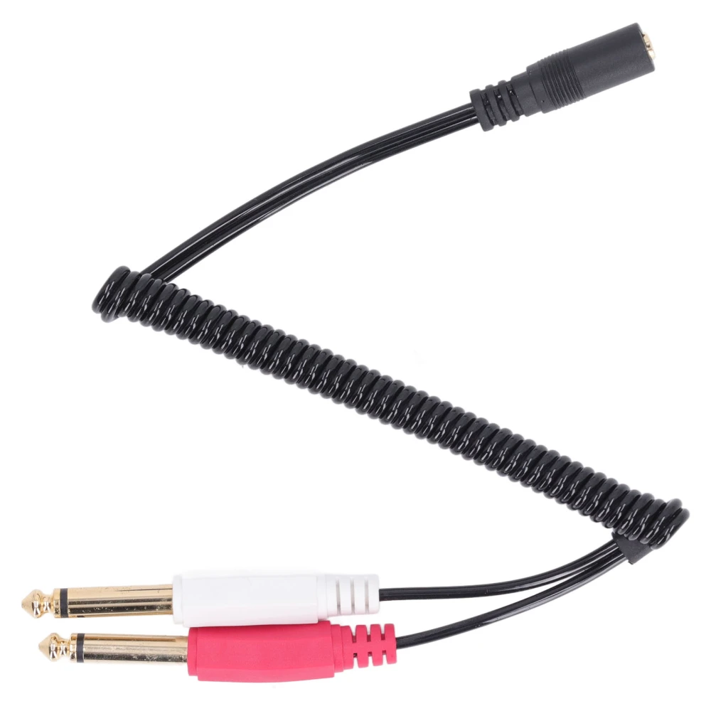 3.5mm Female to 2 6.35mm Male Cable Spring Retractable Wire Left Right Channel Stereo Mixer Adapter Cable 2.6ft