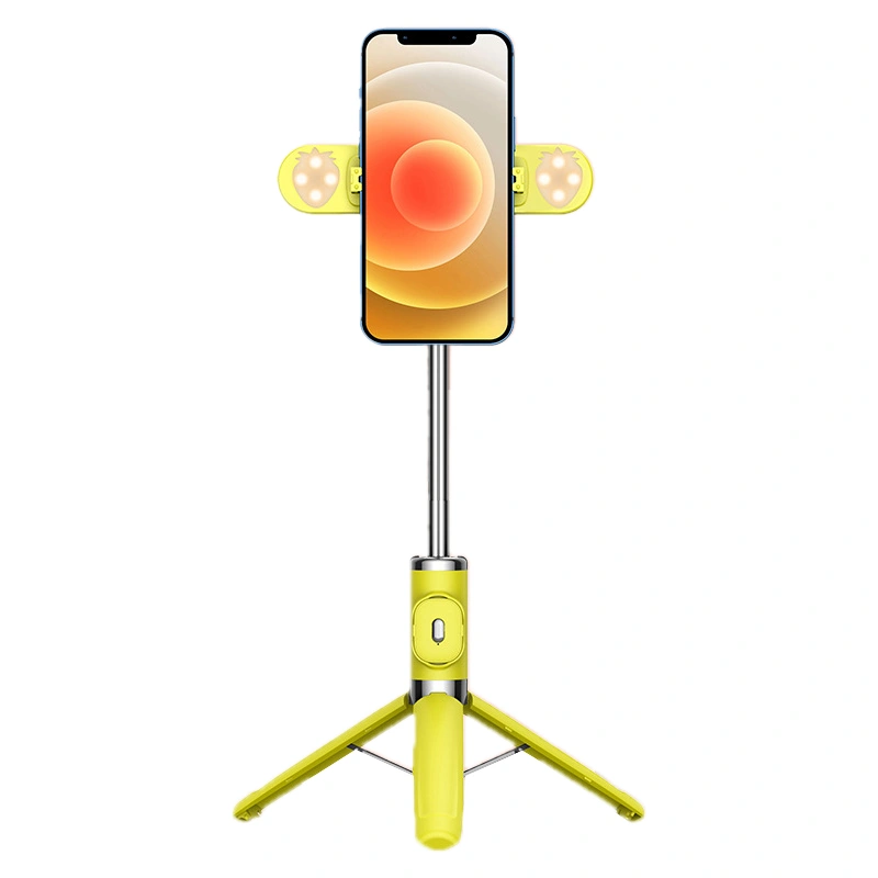 104cm Phone Tripod with Double Foldable Fill Light and Bluetooth Remote for Selfie Live Broadcast Yellow