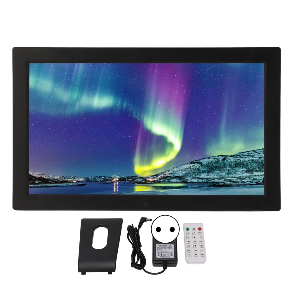 18.5 Inch HD Digital Photo Frame Multi Functions Digital Picture Frame Black with Remote Control 100‑240V EU Plug