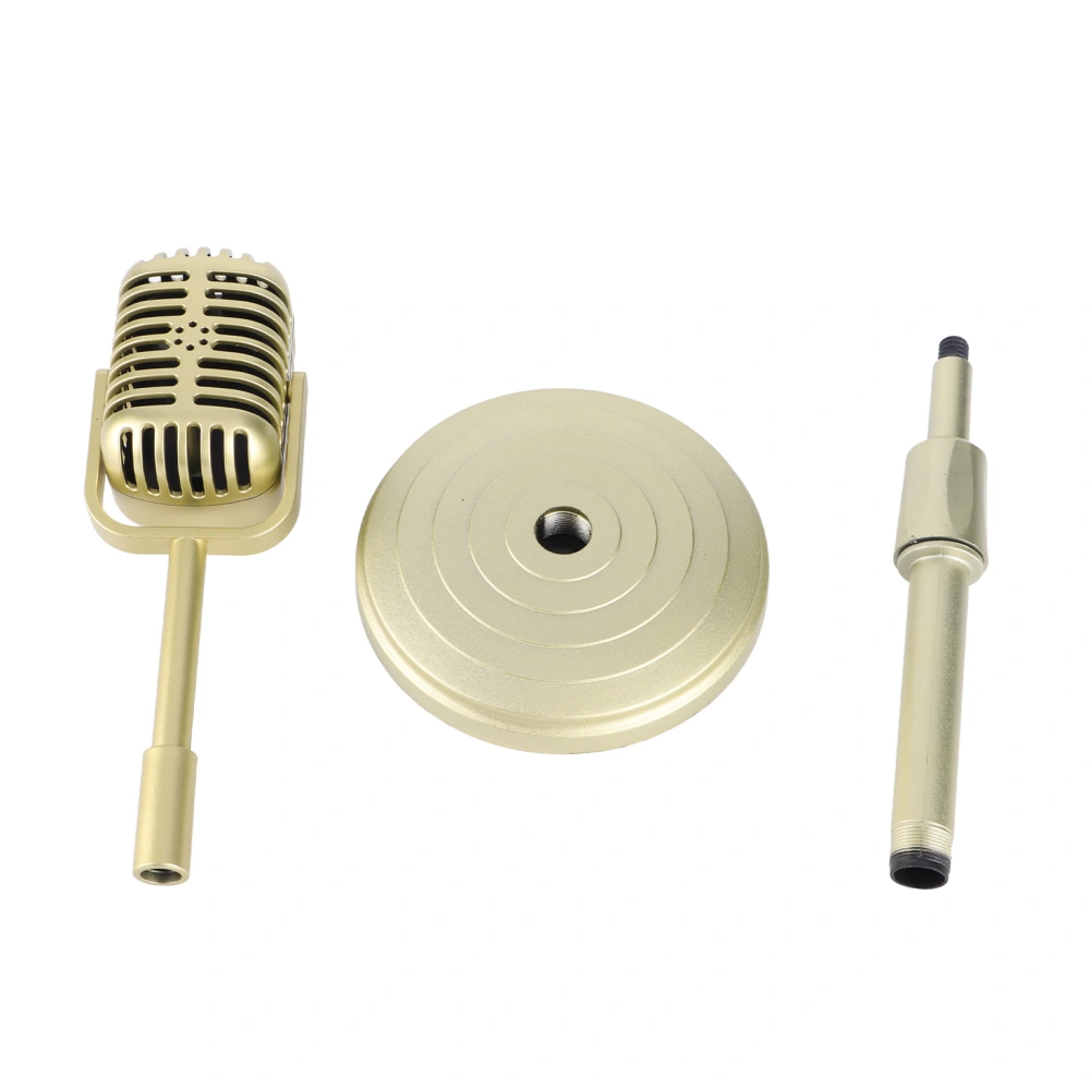 Simulation Old Fashioned Microphone Model with Stable Base and Support Rod Retro Style Mic Prop Set for Photography Gold