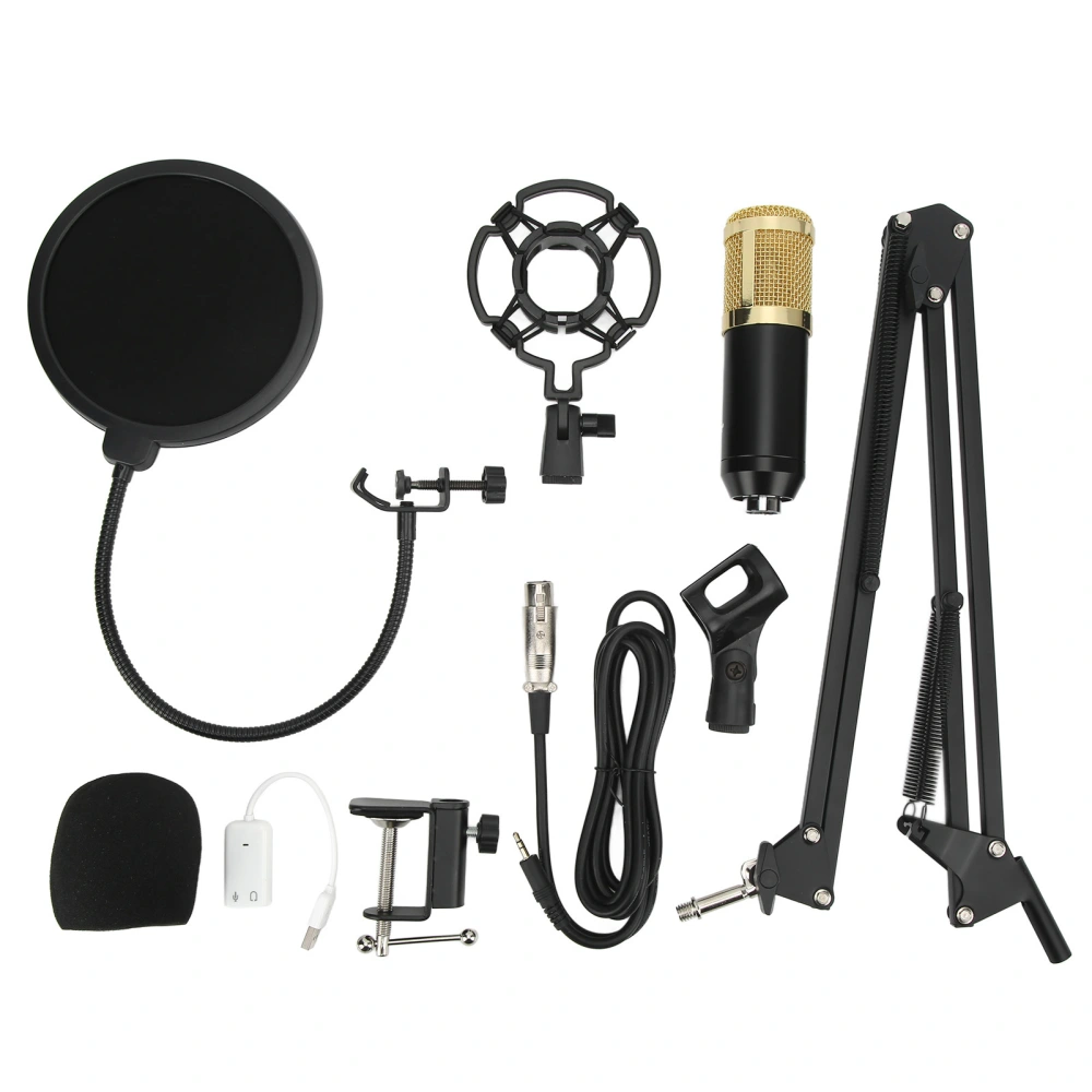 Condenser Microphone Sound Card Set Professional Studio Mic Kit with Folding Arm Bracket for Recording Live Streaming