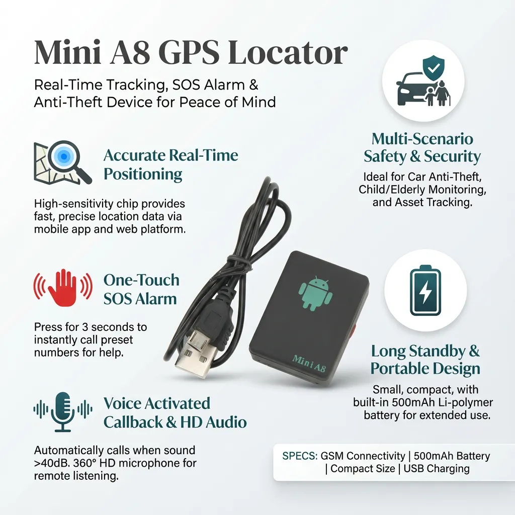 A8 GPS Locator SOS Alarm GSM Anti Theft Real Time Tracking Device for Car Kid Elderly People
