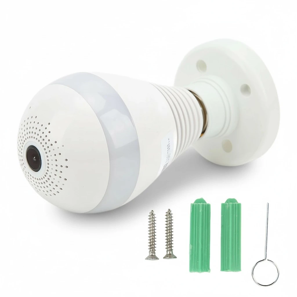 Light Bulb Camera 2.4GHz ABS 1080P Real Time Monitoring Alarm Notification 360 Degree Panoramic Camera for Household 110‑220V