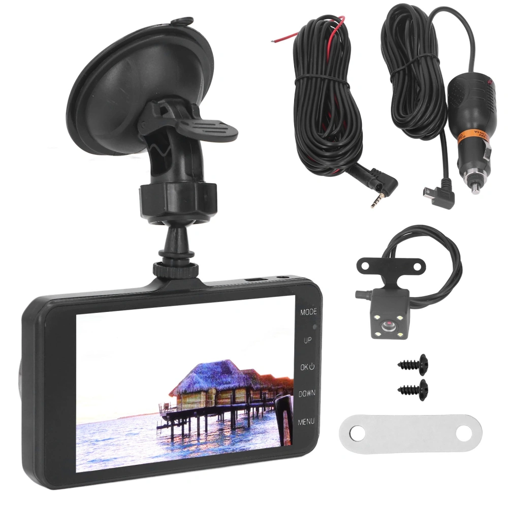 4 Inches Touch Screen Car DVR 1080P HD Night Vision Dual Lens Dash Cam 170 Degree Wide Angle Car Driving Recorder