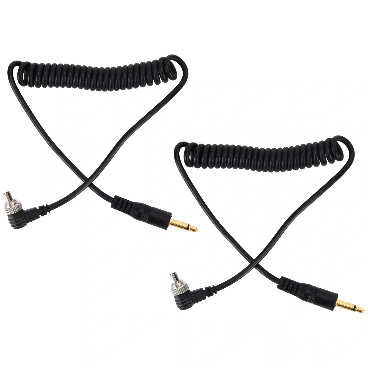 2pcs Universal 3.5mm to Male Flash PC Sync Cable Coiled Cord with Screw Lock for Digital Cameras
