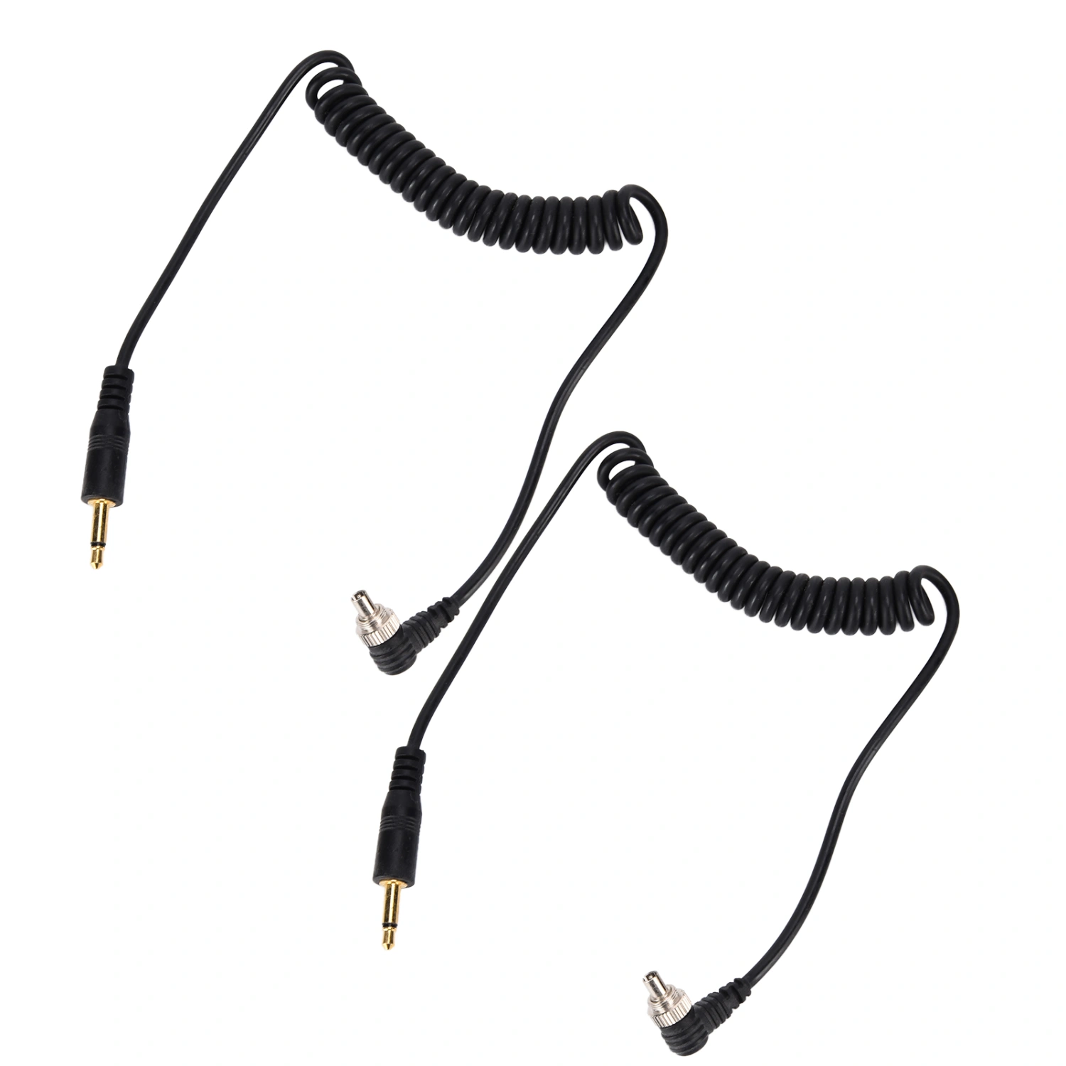 2pcs Universal 3.5mm to Male Flash PC Sync Cable Coiled Cord with Screw Lock for Digital Cameras