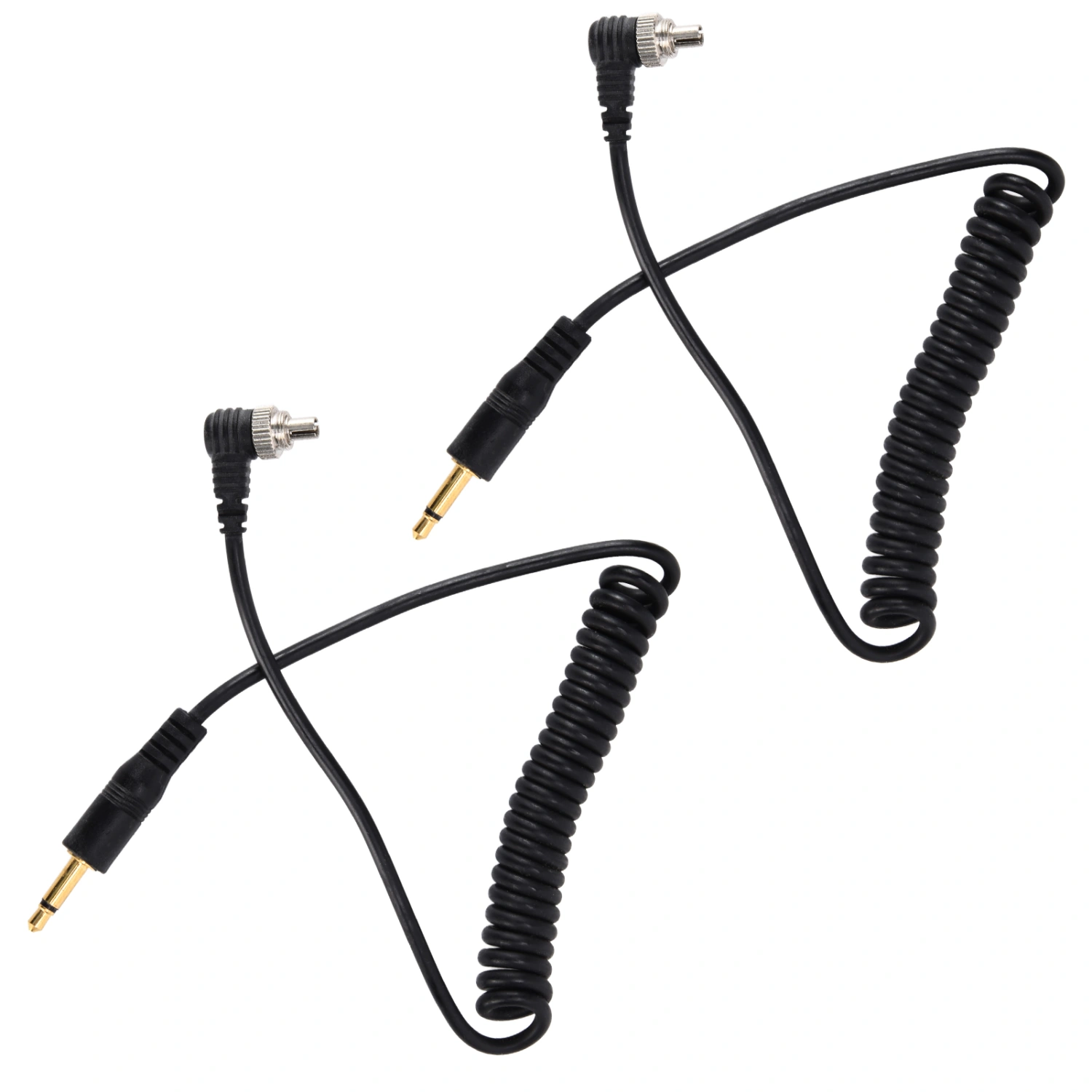 2pcs Universal 3.5mm to Male Flash PC Sync Cable Coiled Cord with Screw Lock for Digital Cameras