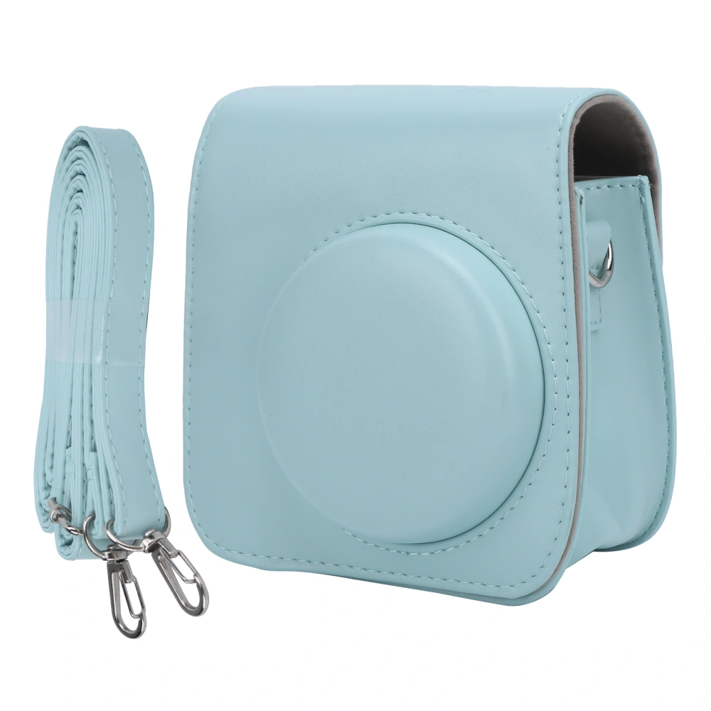 PU Leather Mini Camera Protective Case with Adjustable Shoulder Strap for Instax Mini 7+ Camera(Bleu clair )