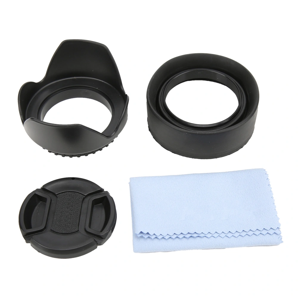 4‑in‑1 Lens Hood Set with Rubber Lens Hood Lotus Hood Lens Cap and Cleaning Cloth58mm