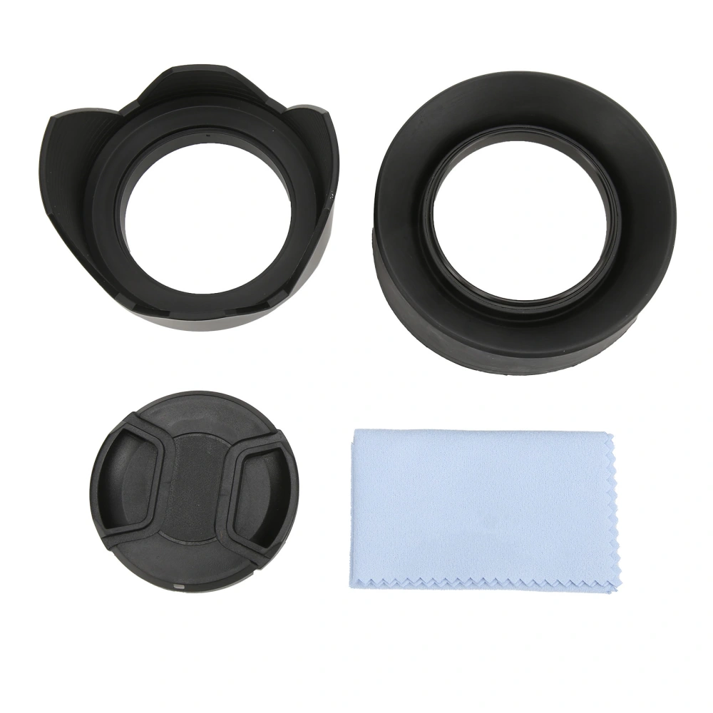 4‑in‑1 Lens Hood Set with Rubber Lens Hood Lotus Hood Lens Cap and Cleaning Cloth62mm