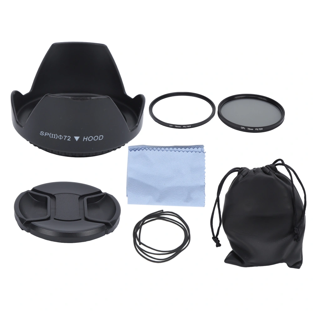 6 in 1 Camera UV CPL Lens Filter Kit with Lens Cap and Flower Lens Hood for Camera Lens72mm