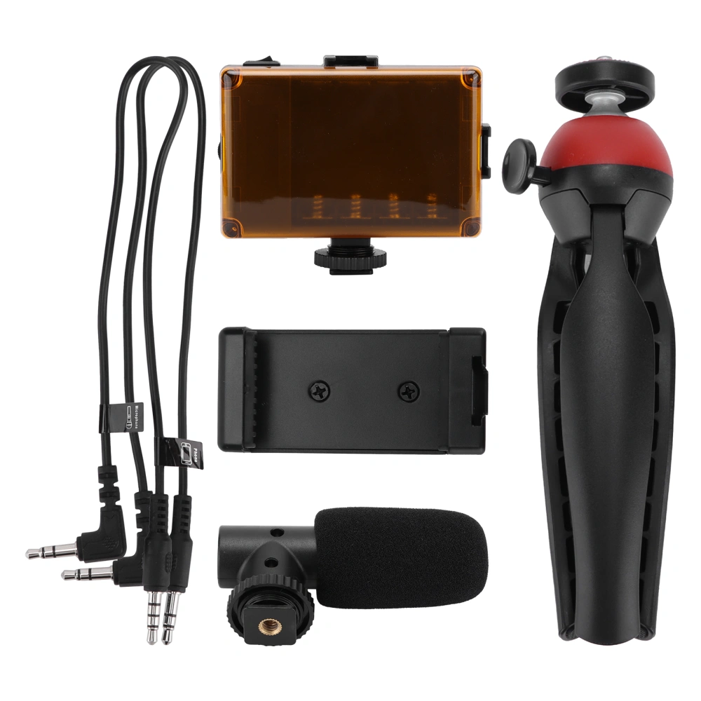 Portable Live Video Shooting Kit Mobile Phone Photography Set with Fill Light Microphone Tripod Phone HolderRed