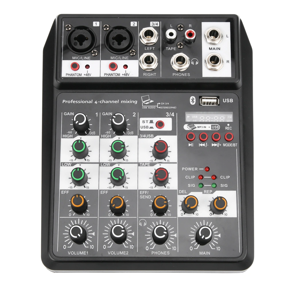 Mini 4 Channel Sound Card Mixer Console USB Audio Interface for PC Recording Singing