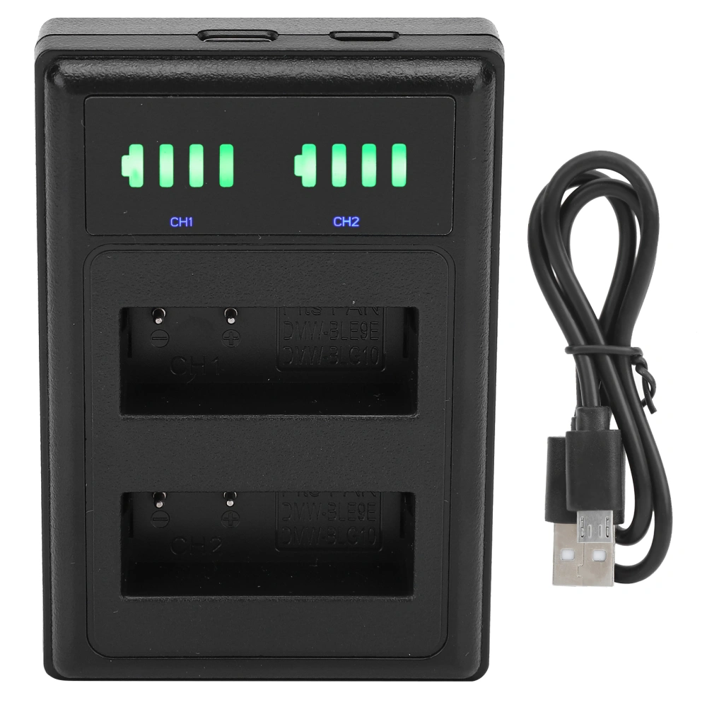 Camera Battery Double Port Charger Charging Dock with LCD Display for DMW‑BLE9E/BLG10