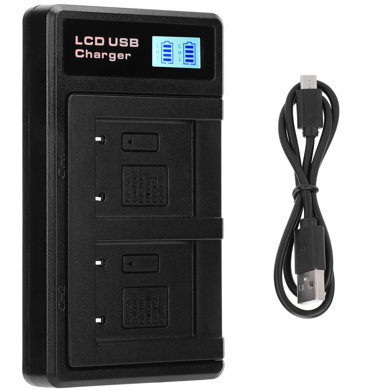 Portable Camera Battery Charger for LI‑40B USB Camera Dual Charger with LCD Display