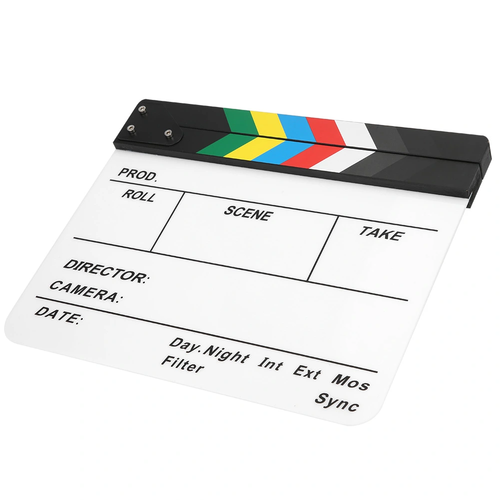 30x25CM Film Clapperboard Acrylic Clapstick Photography Props Director Board Tool(Colorful striped white board(PAV1Y) )