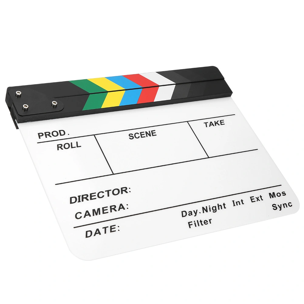 30x25CM Film Clapperboard Acrylic Clapstick Photography Props Director Board Tool(Colorful striped white board(PAV1Y) )