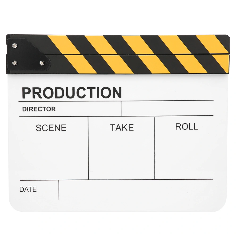 30x25CM Acrylic Clapperboard Director Movie Film BuiltIn Magnet Photography Action Clap(Yellow Stripe White Board（PAV1YWE2） )