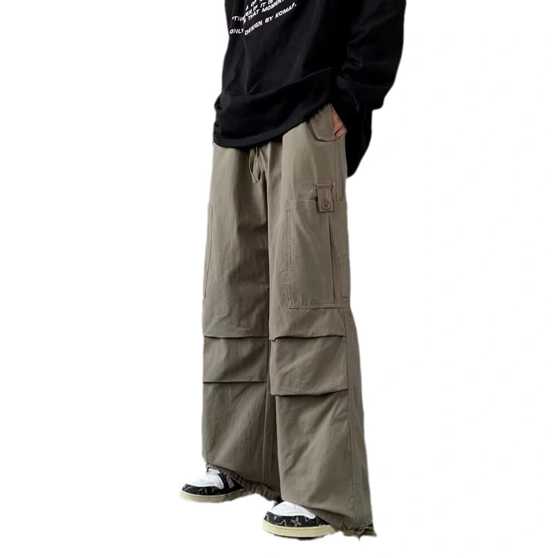 Men's Autumn Fashion Brand Design Pleated Large Pocket Wide Leg Casual Trousers