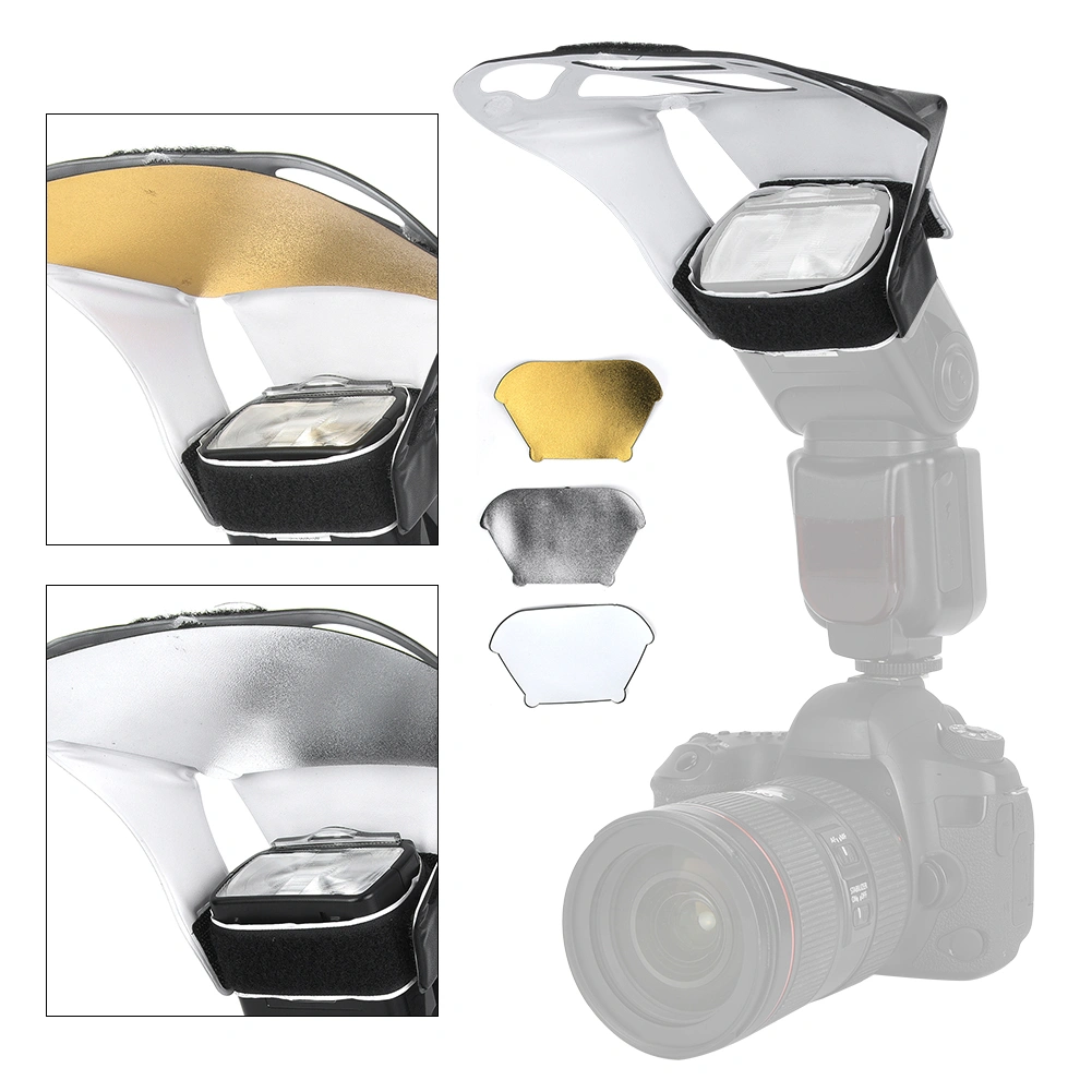 Universal SLR Camera Top Flash Light Lamp Reflector Board Set Silver White Golden