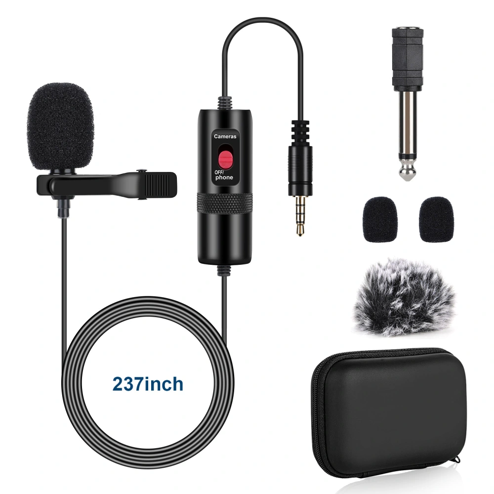 Lavalier Microphone Omnidirectional Condenser Mic with Windscreen Windshield for Smartphones