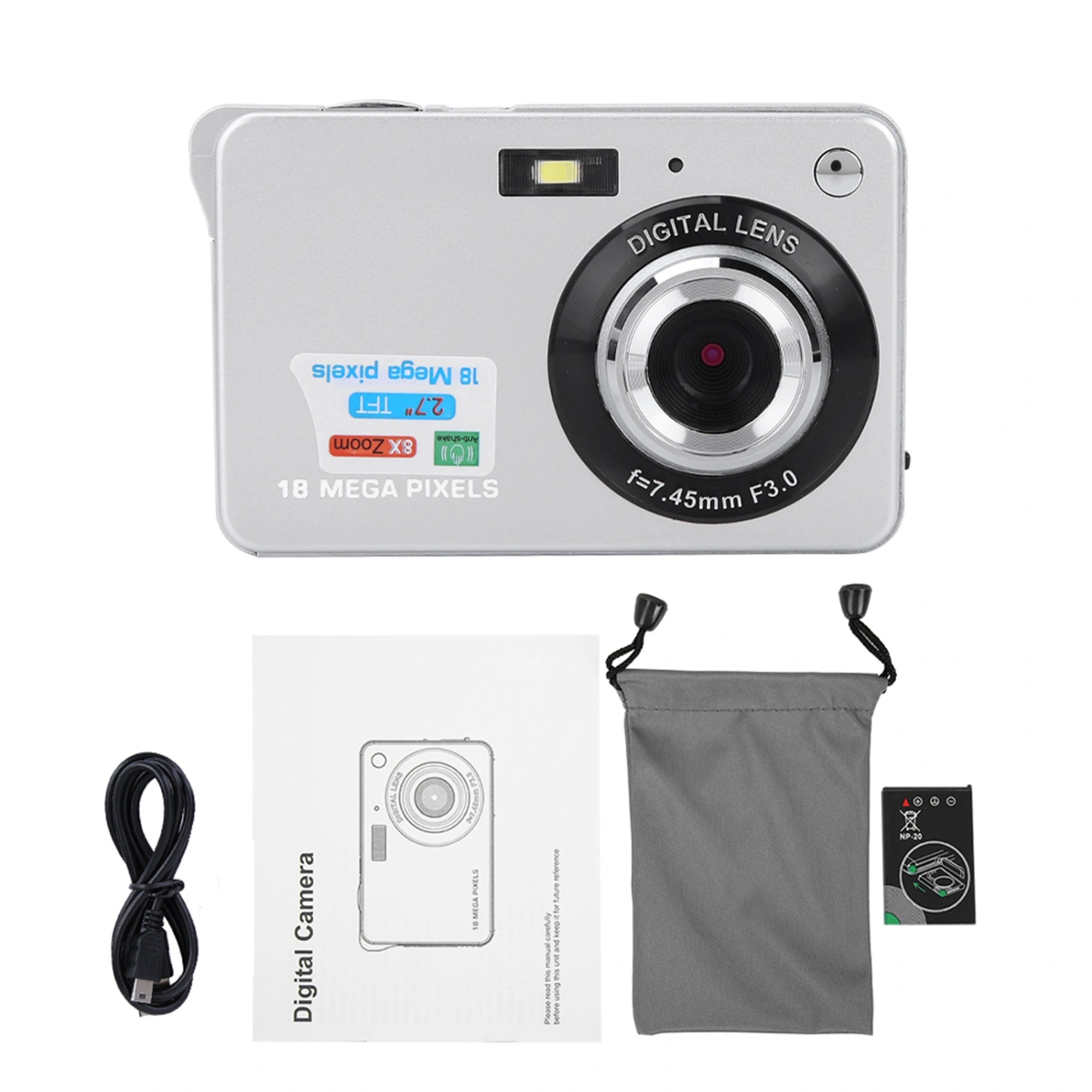 2.7 Inch Screen HD Children Toy Digital Video Camera Kids with Battery(silver)
